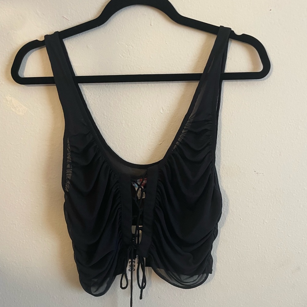 UO ruched lace up tank top